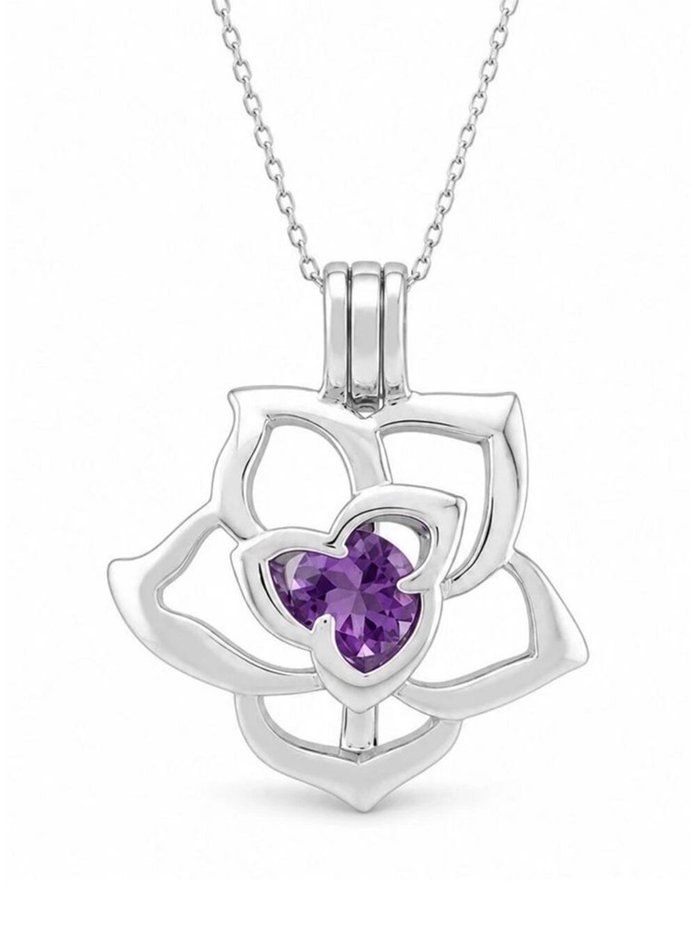 Genuine Amethyst Pendant Necklace Solid .925 Sterling Silver